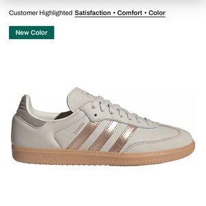 adidas Samba Leather Sneaker in Chalk White with Rose Gold Stripes
